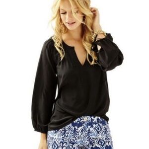 Lilly Pulitzer black Nadia 100% silk long sleeve tunic top sz L